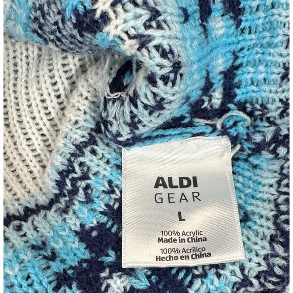 ALDI Gear Ugly Christmas Sweater Navy Blue Reindeer & Snowflake Design Large Acr - Picture 4 of 6